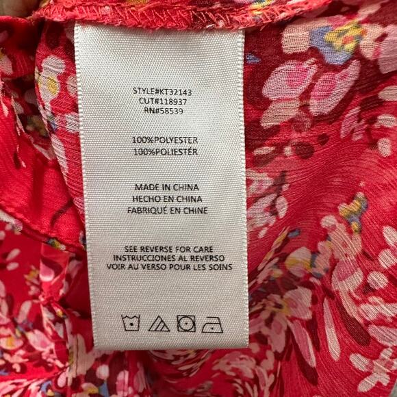 Kut From the Kloth Women's Sheer Red Floral Button Up Blouse Roll-Up Sleeves - Picture 10 of 10